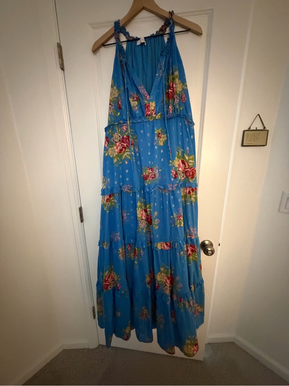 Harlow Blue Floral Tiered Maxi with Rose Print
